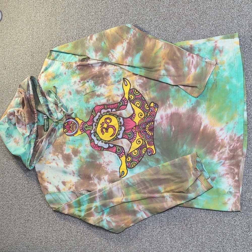 Kathmandu Imports Om Yoga Tie-dye Hoodie Tunic Size XL Longer Length New Age